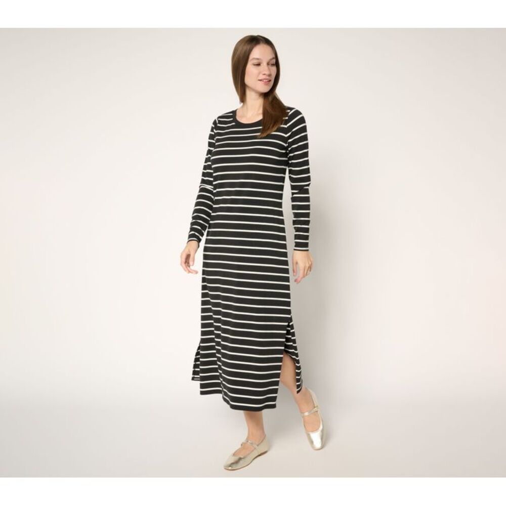 Belle by Kim Gravel Women's Dress Sz S TripleLuxe Knit Striped Maxi Black